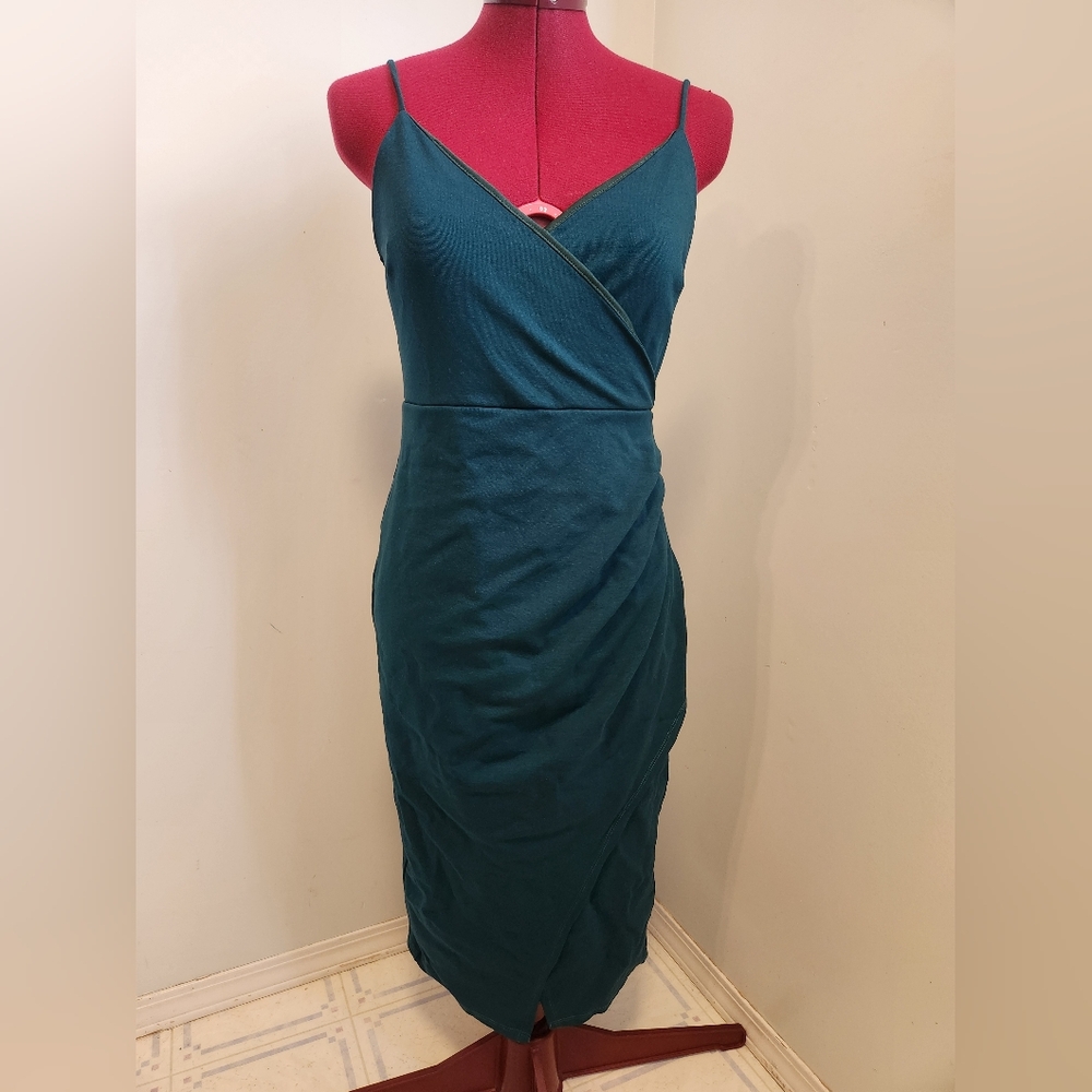 Teal Wrap-Front Spaghetti Strap Dress